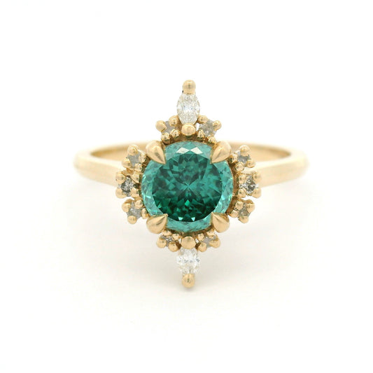 10k Yellow Engagement Ring with 1ct Green Moissanite and Accent Natural Diamonds
