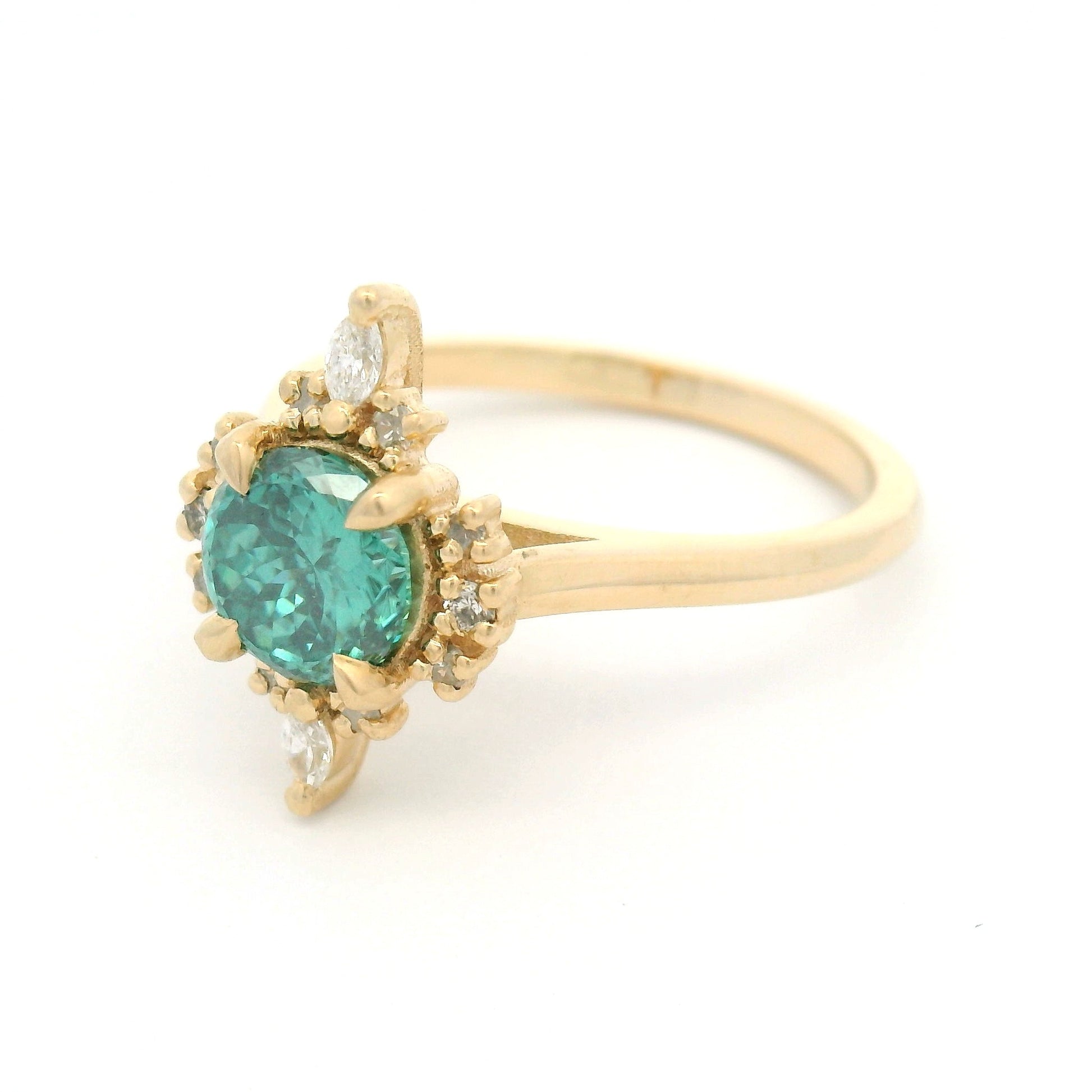 10k Yellow Engagement Ring with 1ct Green Moissanite and Accent Natural Diamonds