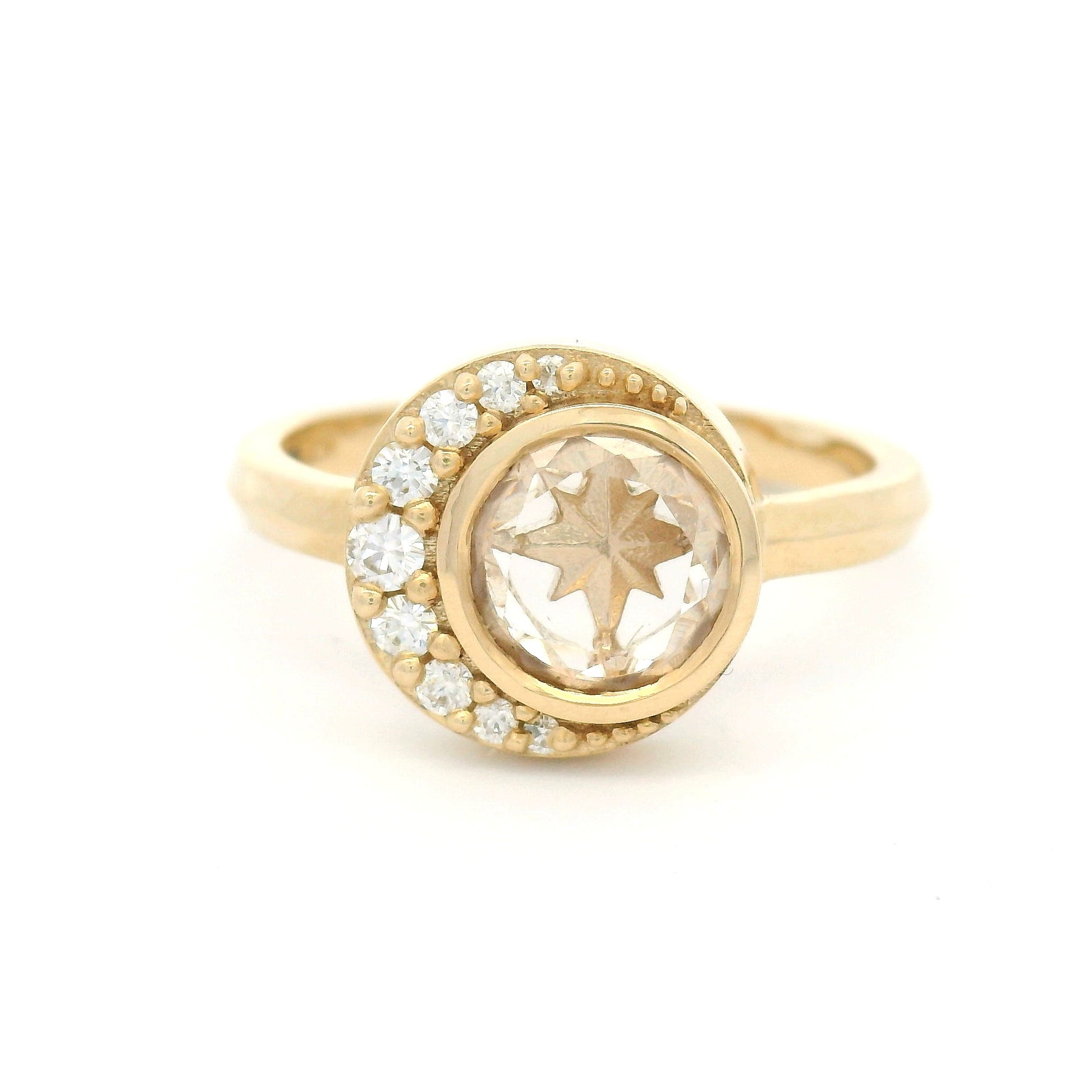 10k Yellow Engagement Ring with 0.87ct Portrait-Cut Moissanite and Accent Moissanites