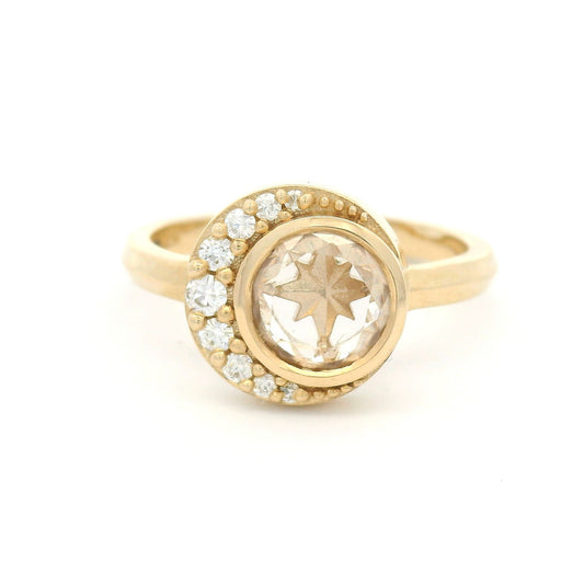10k Yellow Engagement Ring with 0.87ct Portrait-Cut Moissanite and Accent Moissanites