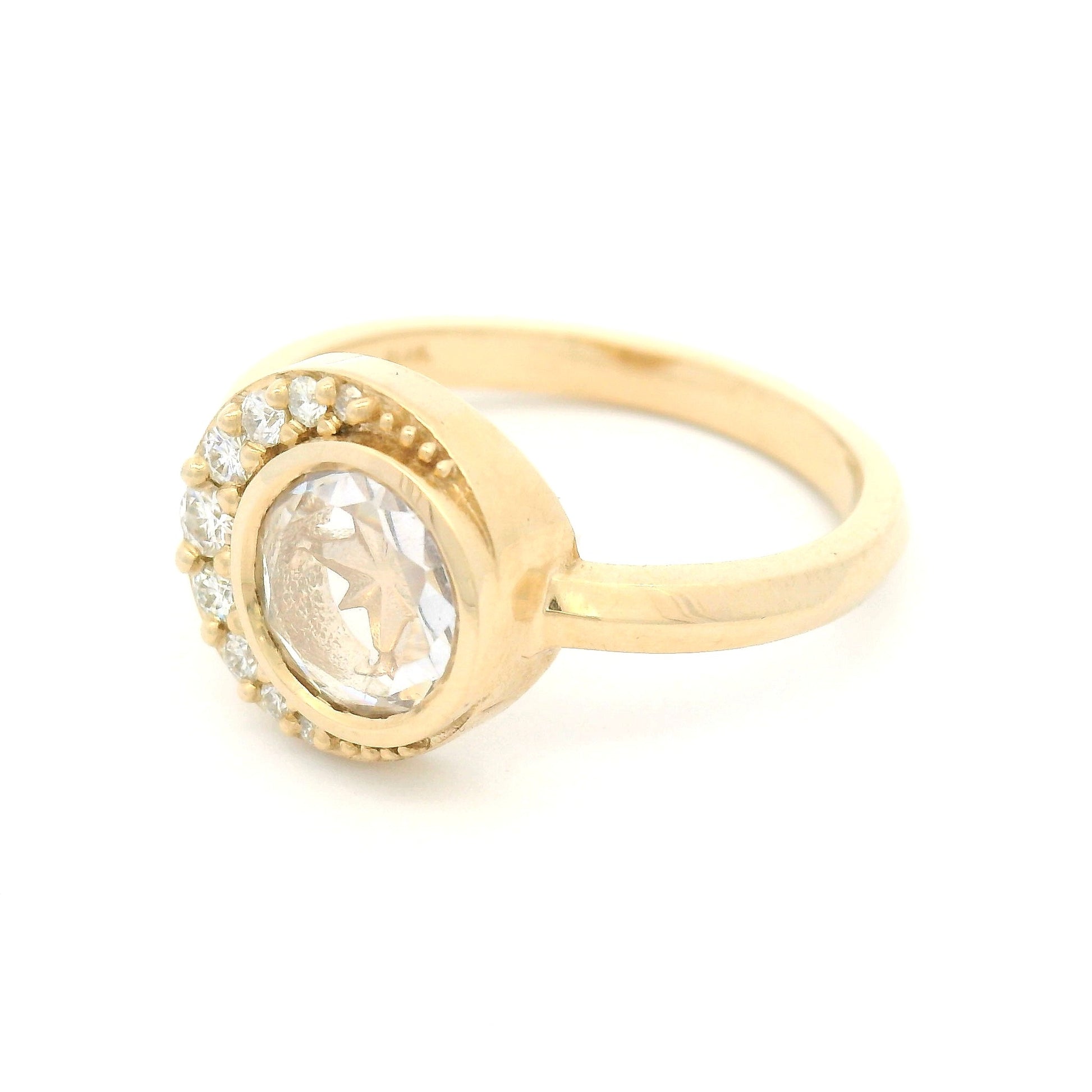 10k Yellow Engagement Ring with 0.87ct Portrait-Cut Moissanite and Accent Moissanites