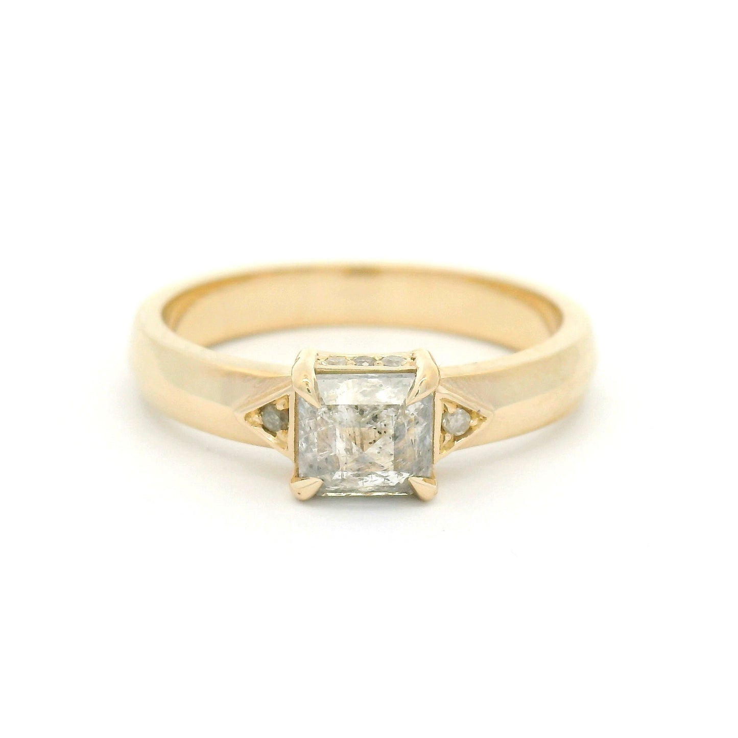 10k Yellow Engagement Ring with 1.12ct Salt & Pepper Rose-Cut Diamond and Accent Diamonds