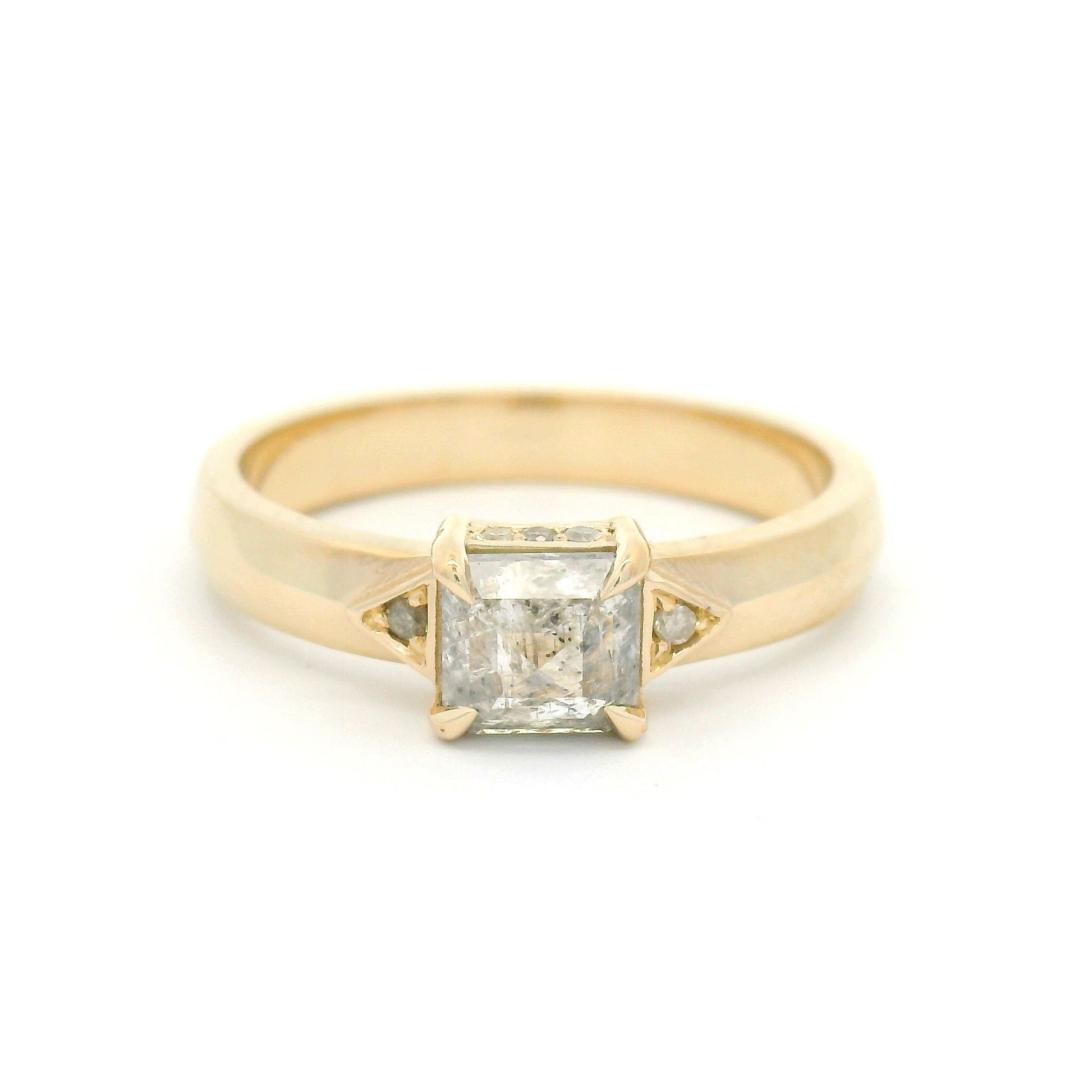 10k Yellow Engagement Ring with 1.12ct Salt & Pepper Rose-Cut Diamond and Accent Diamonds
