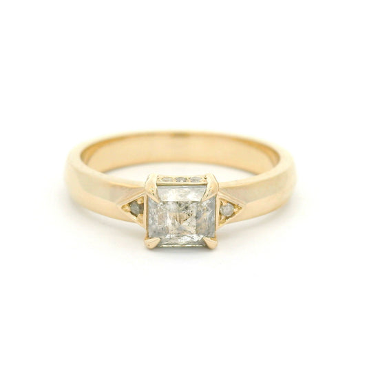 10k Yellow Engagement Ring with 1.12ct Salt & Pepper Rose-Cut Diamond and Accent Diamonds