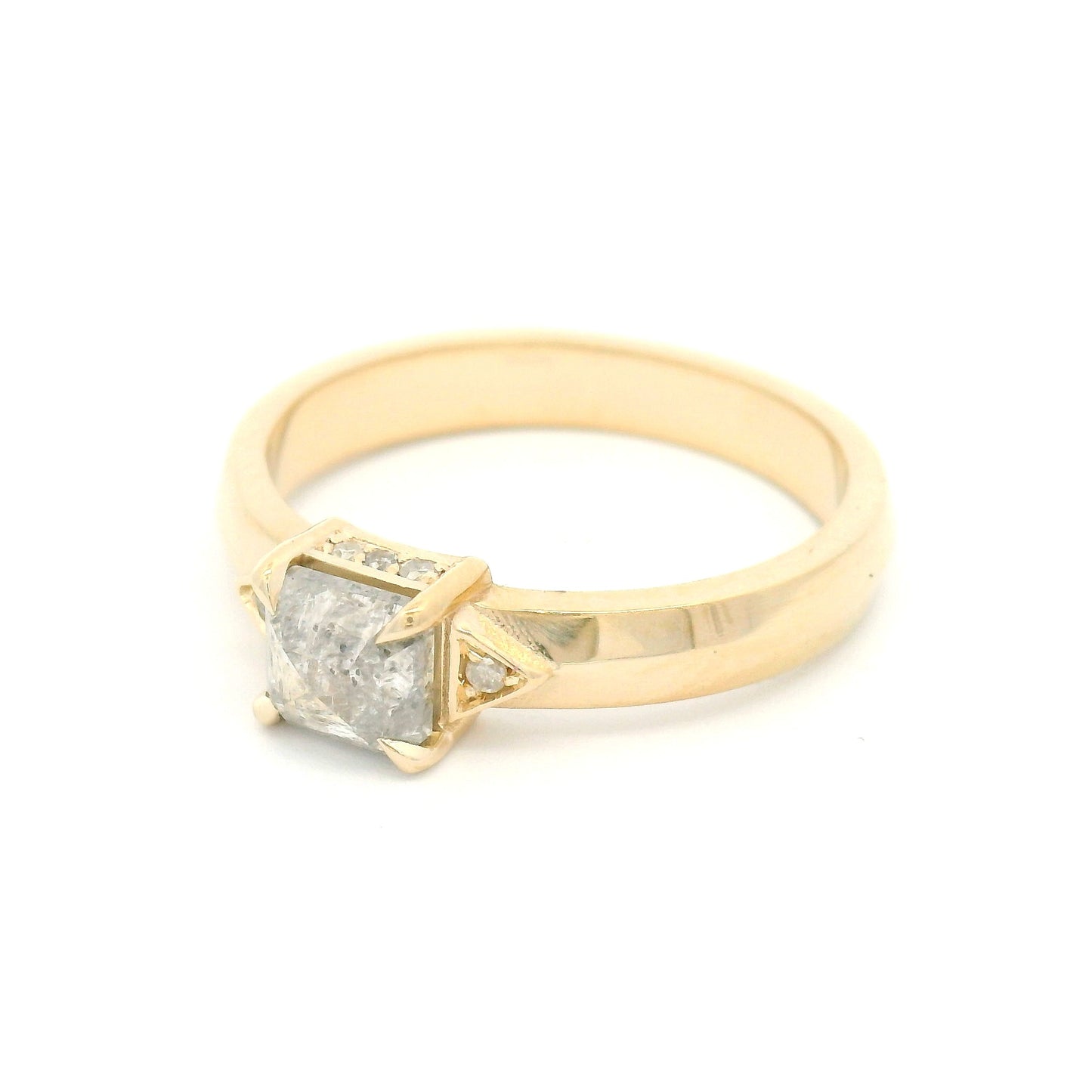 10k Yellow Engagement Ring with 1.12ct Salt & Pepper Rose-Cut Diamond and Accent Diamonds