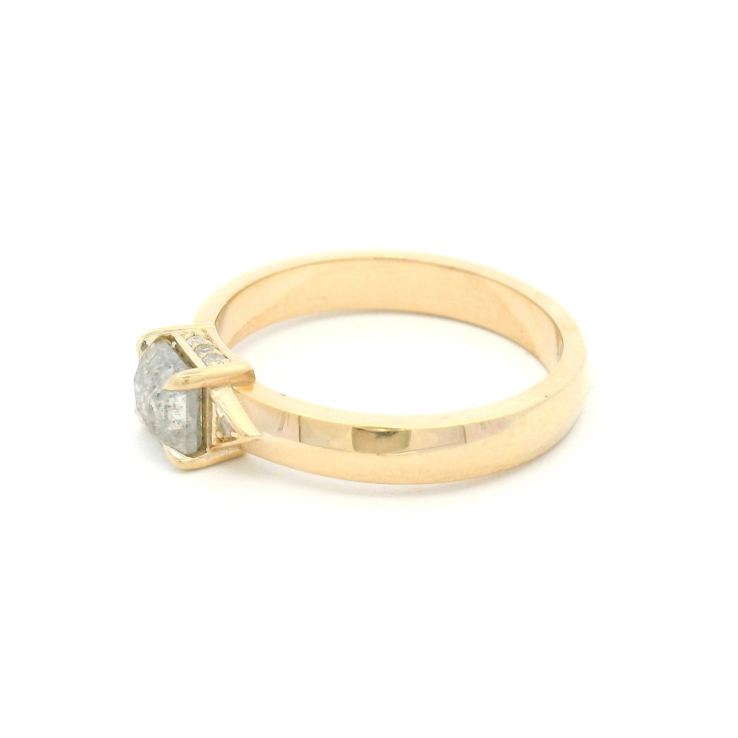 10k Yellow Engagement Ring with 1.12ct Salt & Pepper Rose-Cut Diamond and Accent Diamonds