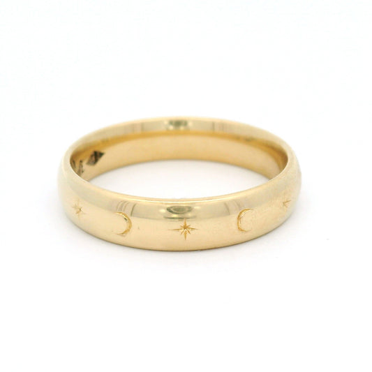 10k Yellow 4mm Wide Engraved Celestial Band
