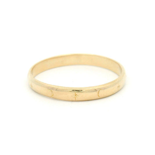 10k Yellow 2.5mm Wide Engraved Celestial Band