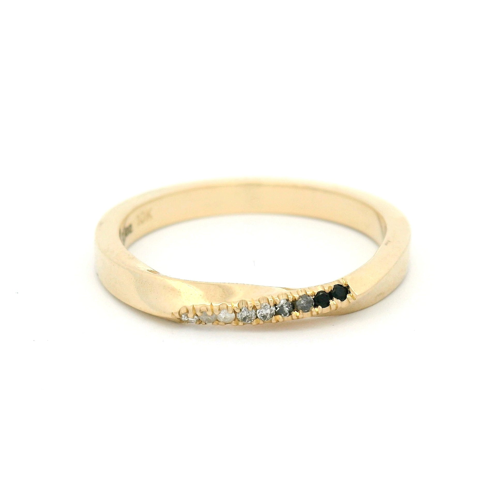 10k Yellow Bead-Set Diamond Ombre Twist Band