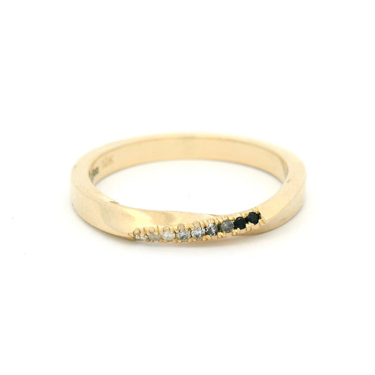 10k Yellow Bead-Set Diamond Ombre Twist Band