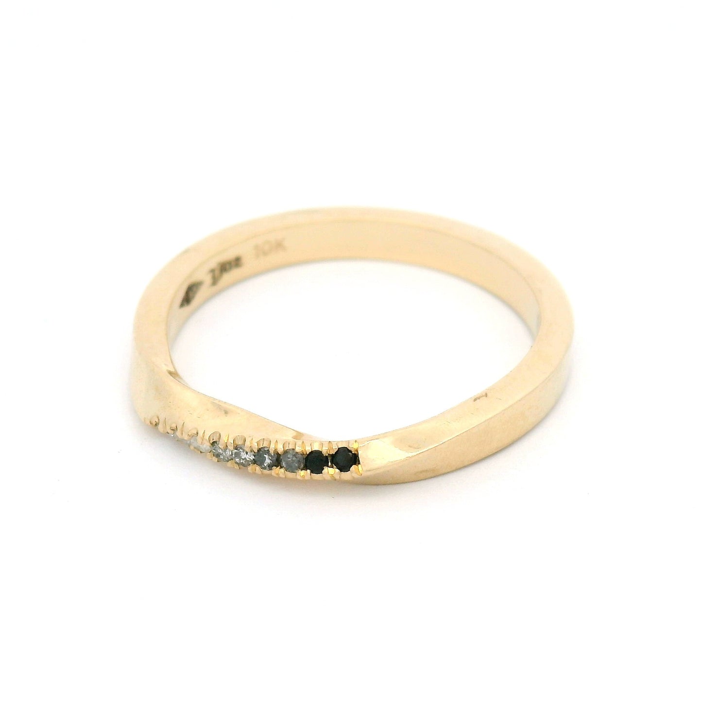 10k Yellow Bead-Set Diamond Ombre Twist Band