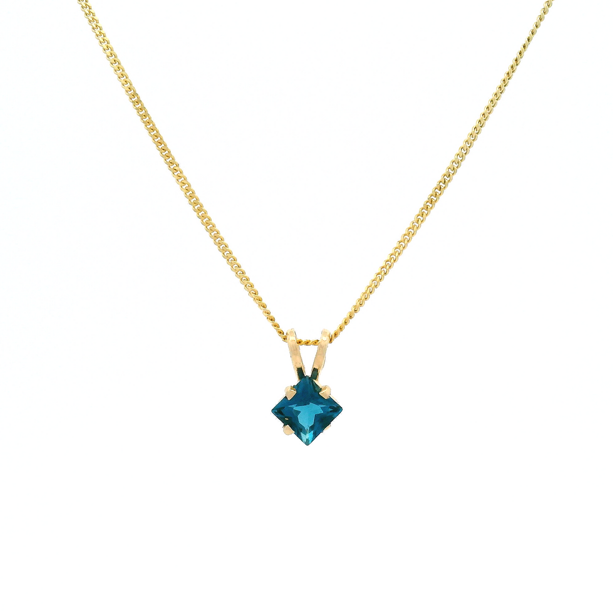 Square-Cut Blue Topaz Pendant Necklace