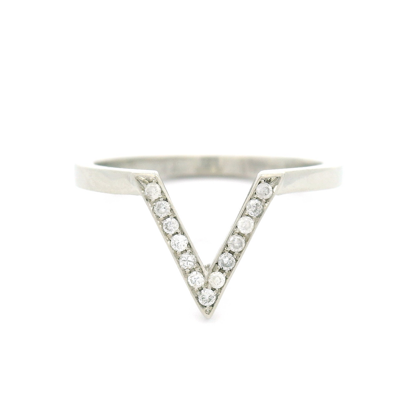 14k White Chevron Band with Bead-Set White Diamonds