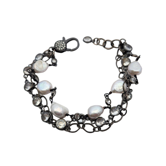 Pearl & CZ 3-Straind Bracelet
