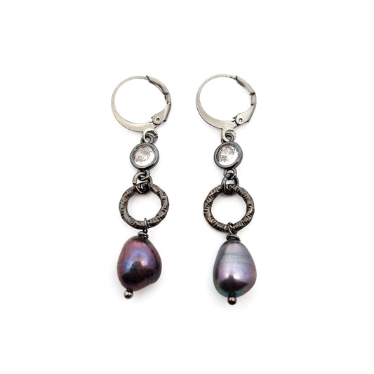 CZ & Purple Teardrop Pearl Earrings