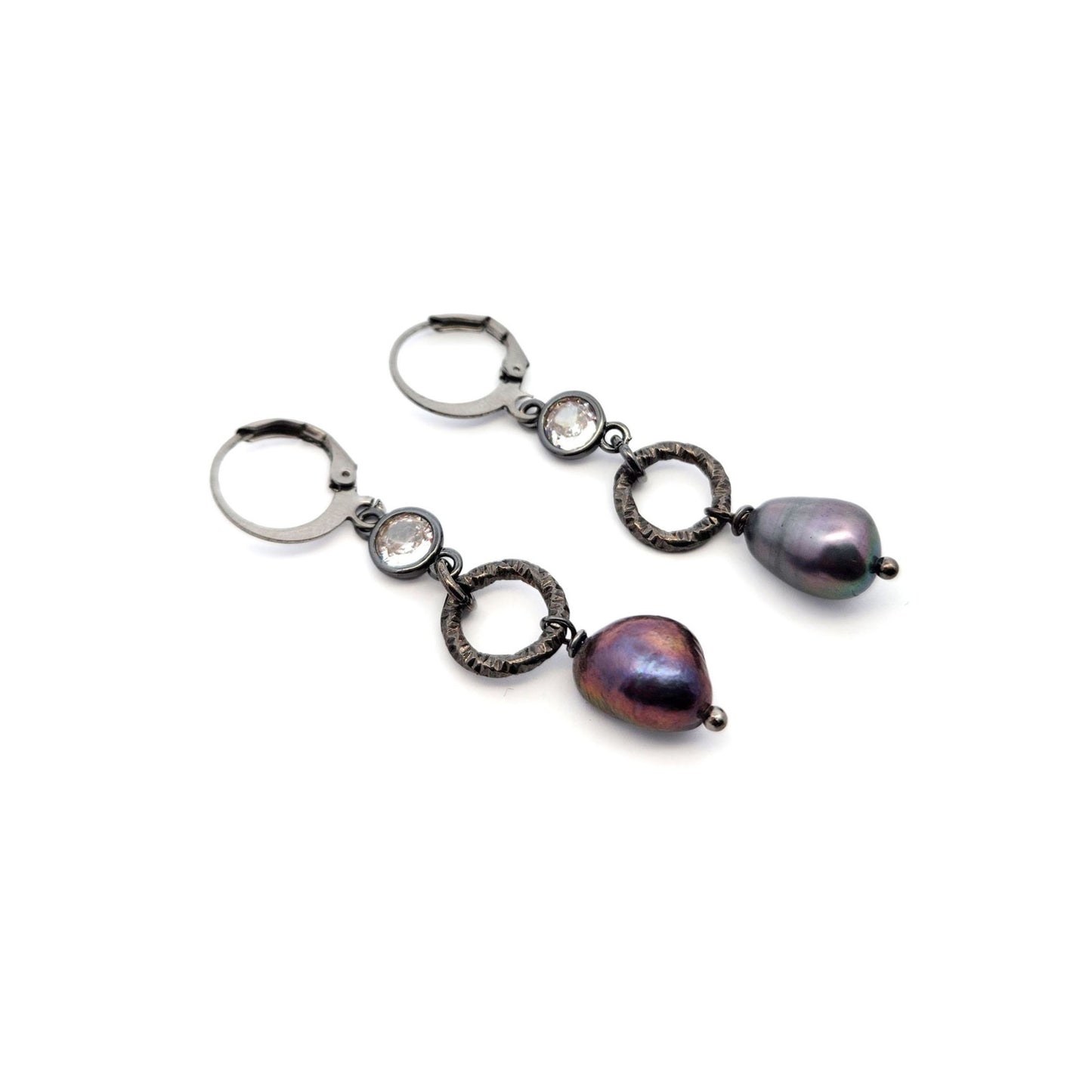 CZ & Purple Teardrop Pearl Earrings