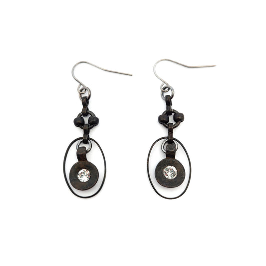 Rustic Oxidized Sterling Silver & CZ Earrings