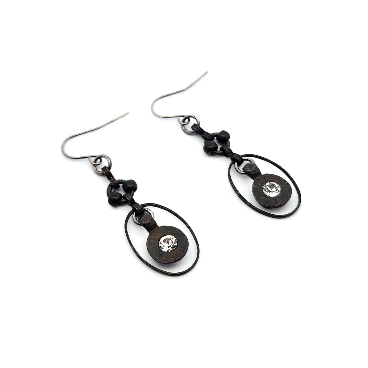 Rustic Oxidized Sterling Silver & CZ Earrings