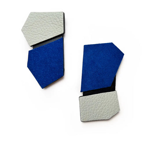 Angled Leather Drop Earrings Blue and White
