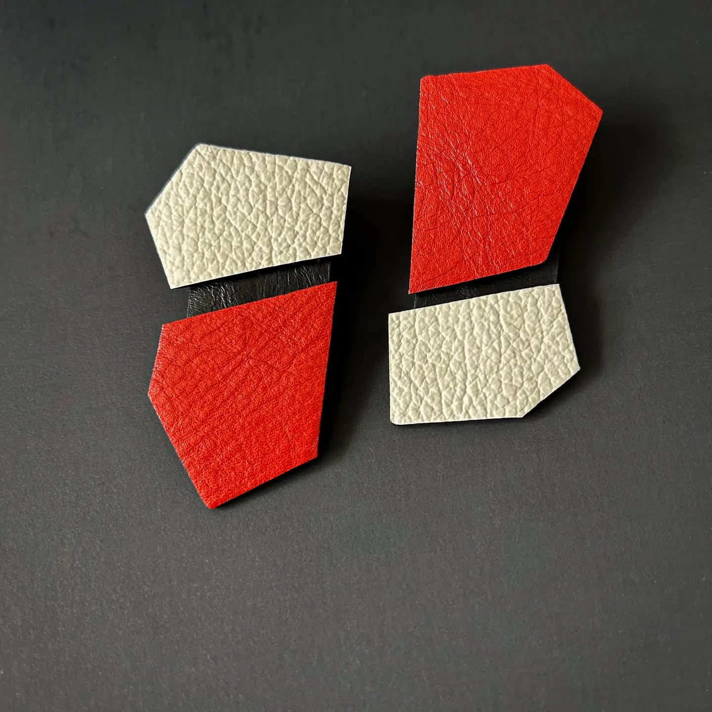 Angled Leather Drop Earrings Red and White