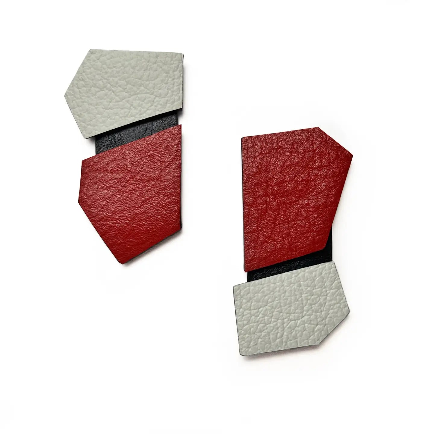 Angled Leather Drop Earrings Red and White