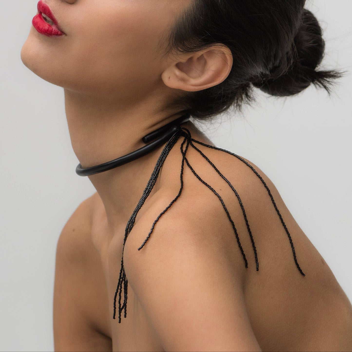Black Choker with Beaded Tassel