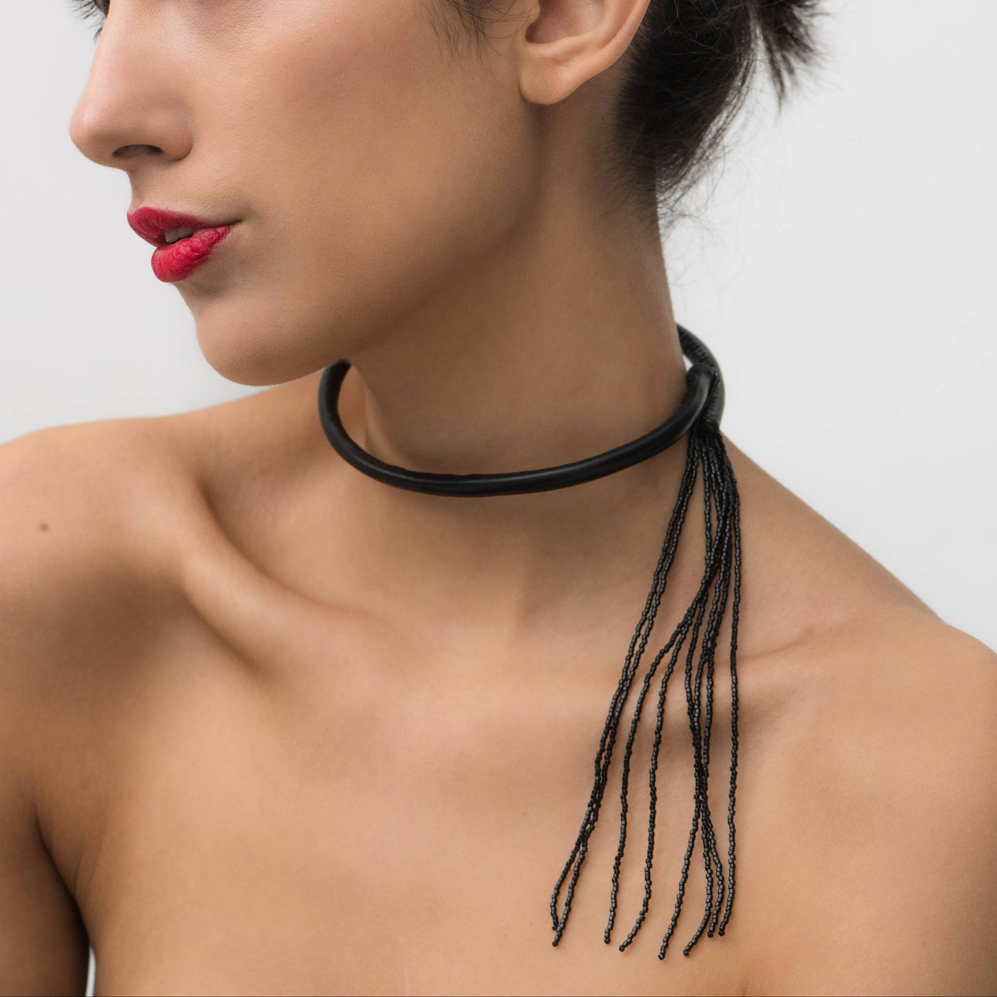 Black Choker with Beaded Tassel