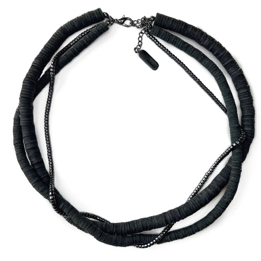 Layred Leather Hematite Necklace