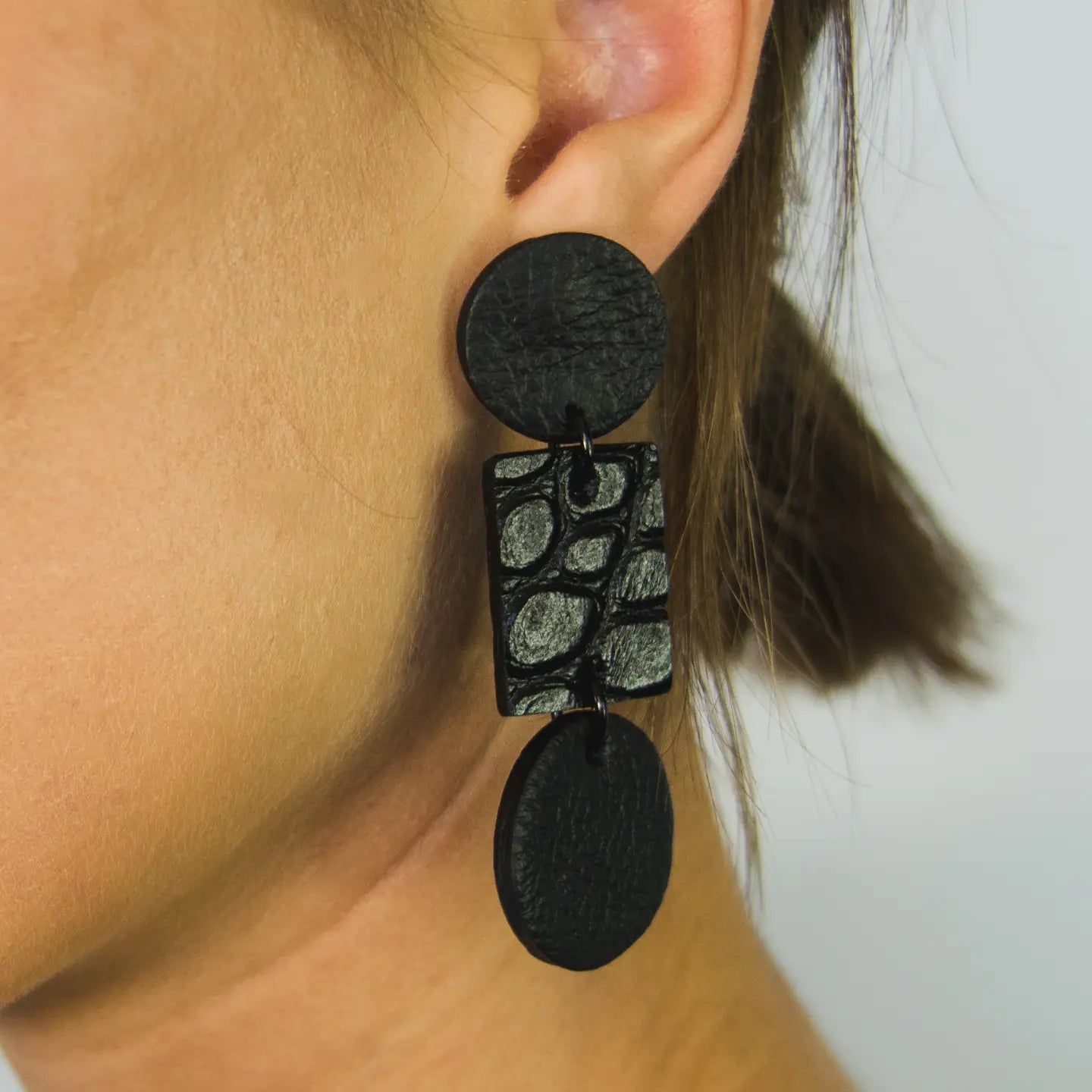 Mixed Shape Leather Textutred Earrings