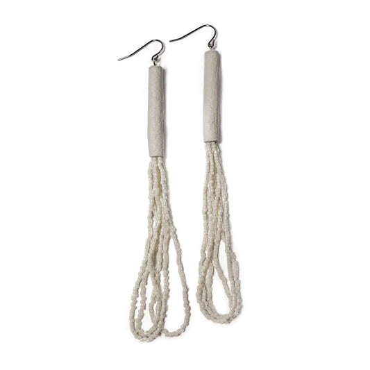 Palea Ivory Beaded Leather Earrings