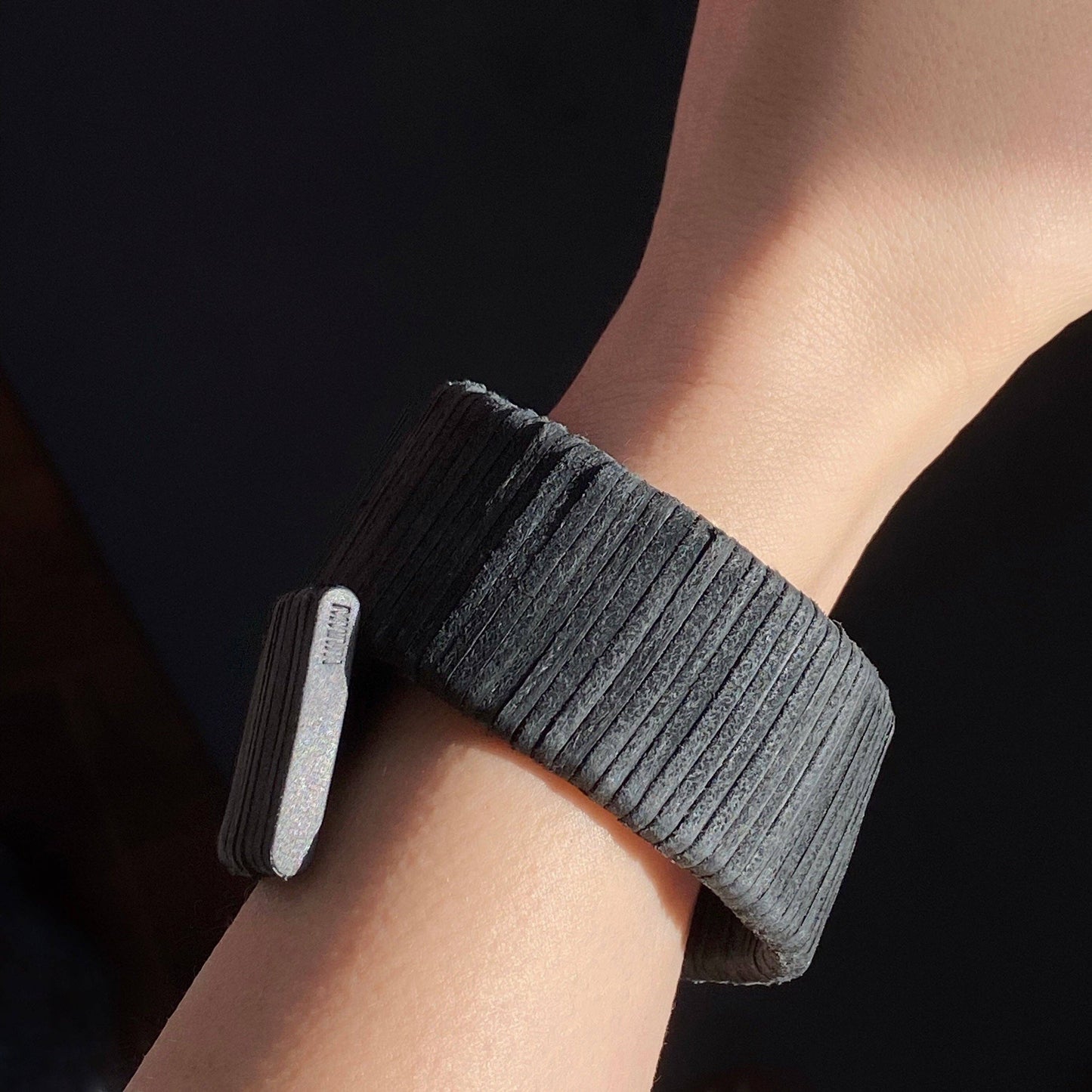 Ribbed Cuff Leather Bracelet