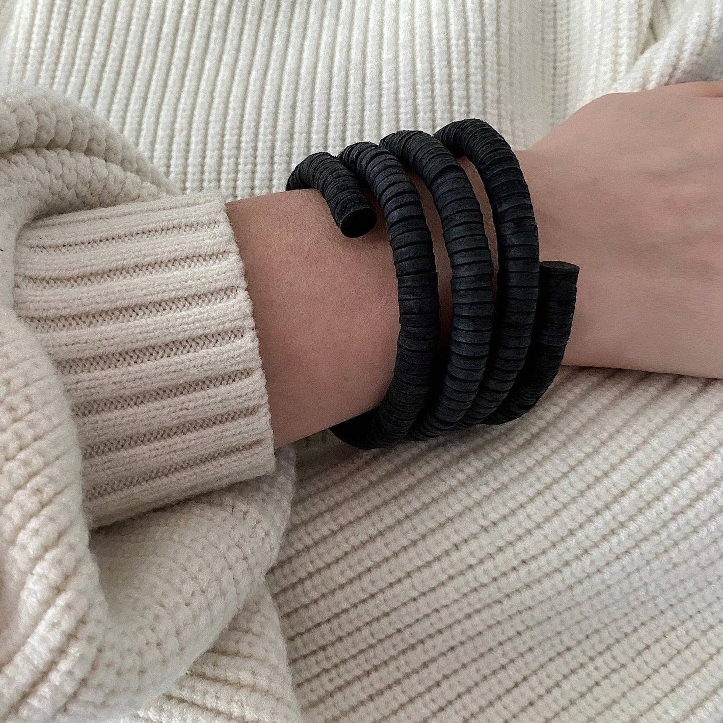 Continuous Coil Cuff Leather Bracelet