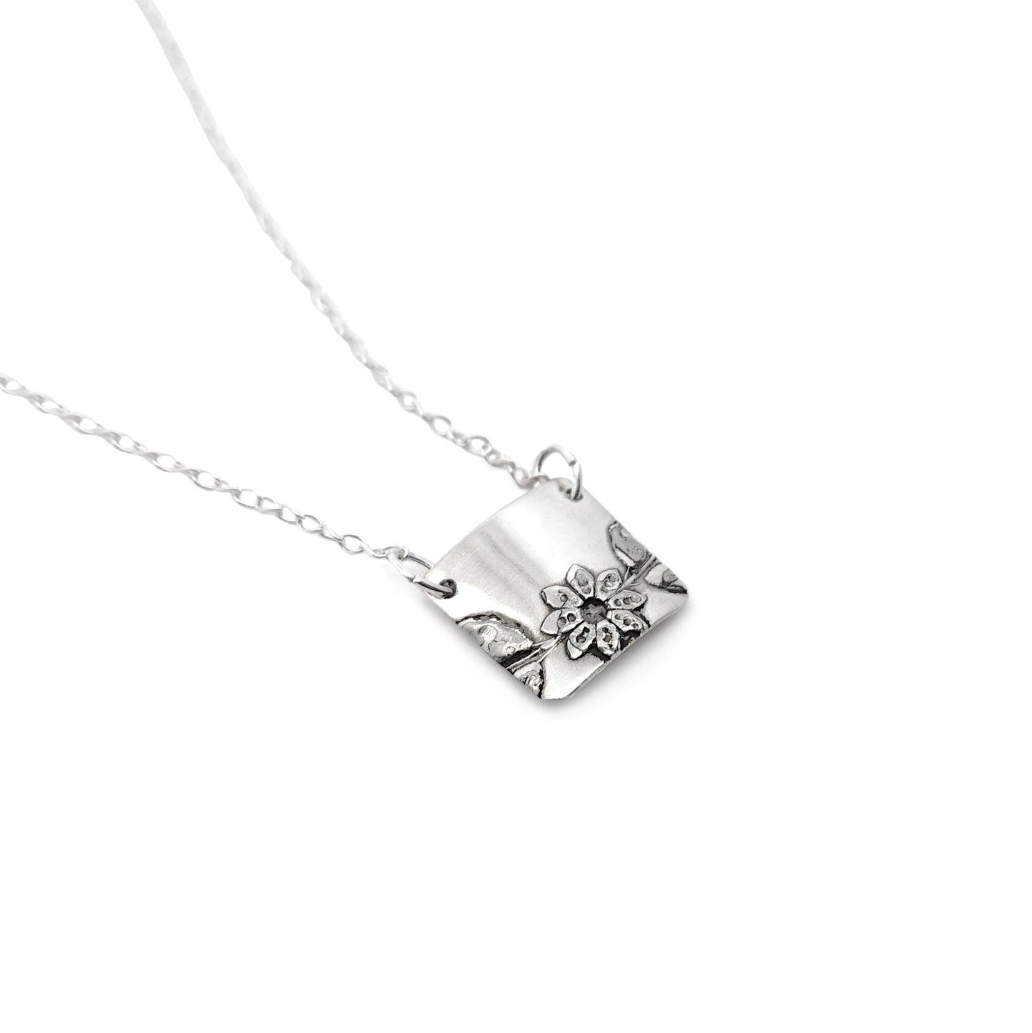 Vintage Silverware Floral Square Pendant