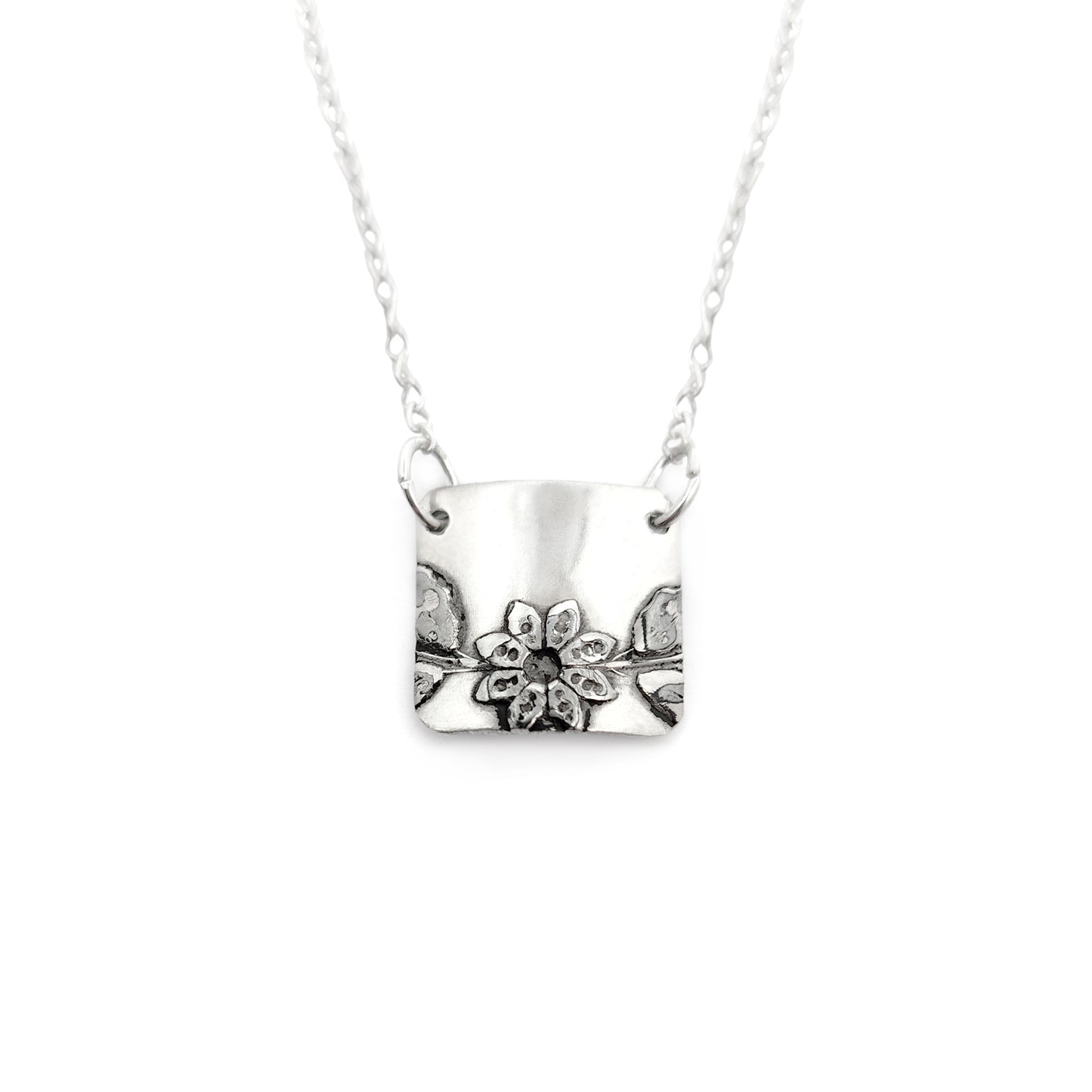 Vintage Silverware Floral Square Pendant