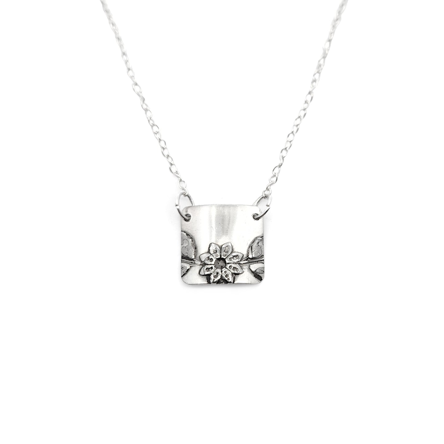 Vintage Silverware Floral Square Pendant