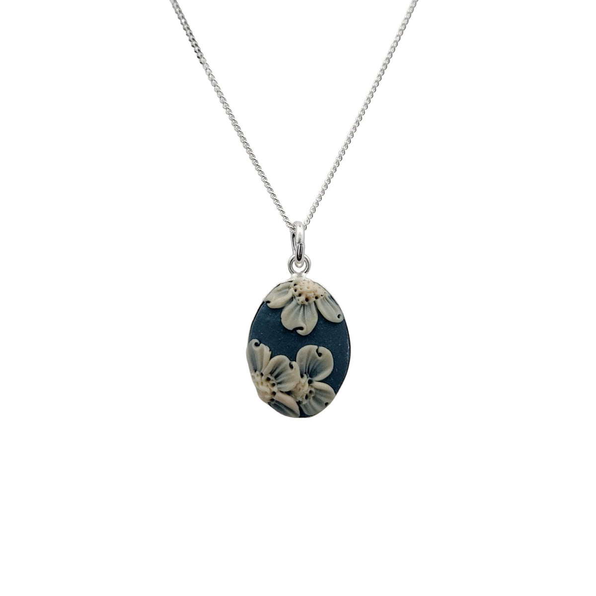 Handmade Polymer Floral Small Oval Pendant