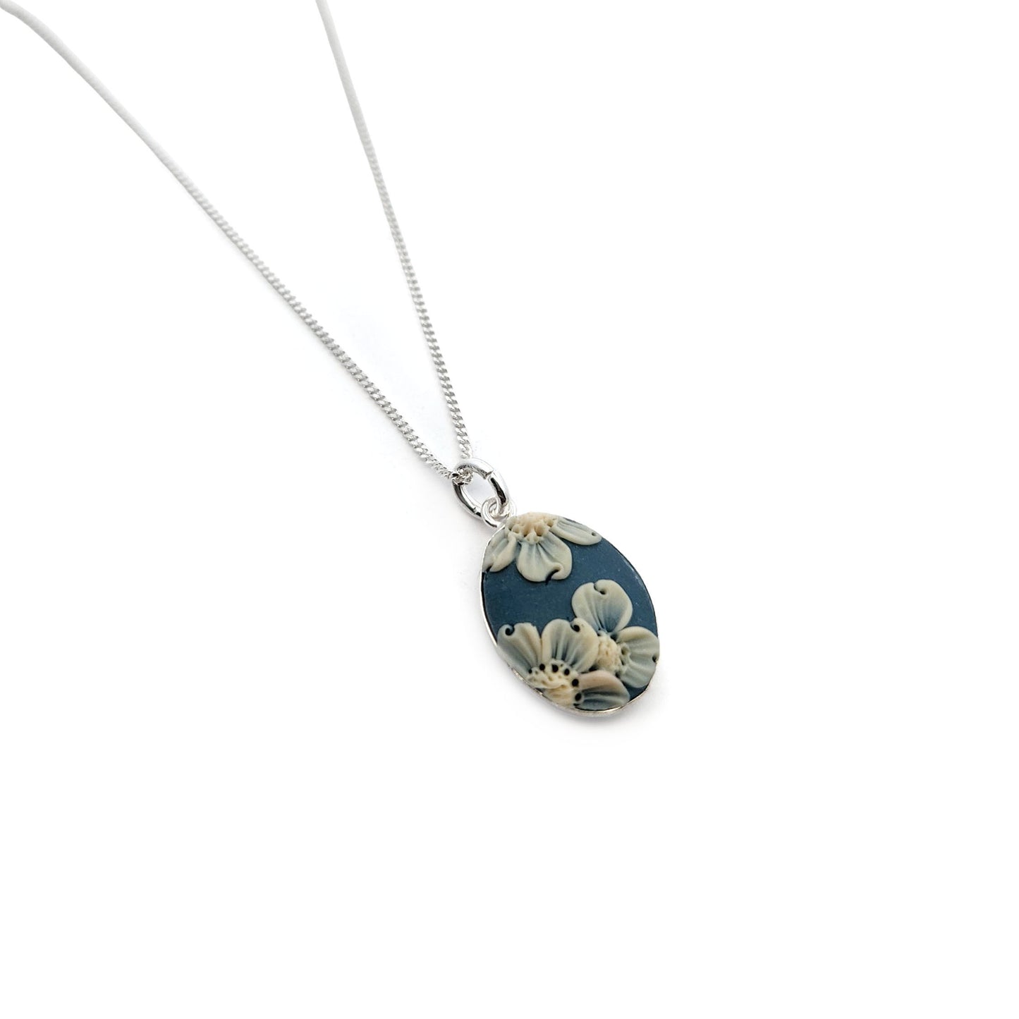 Handmade Polymer Floral Small Oval Pendant