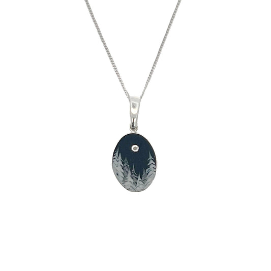 Handmade Polymer Midnight Cedars Small Oval Pendant