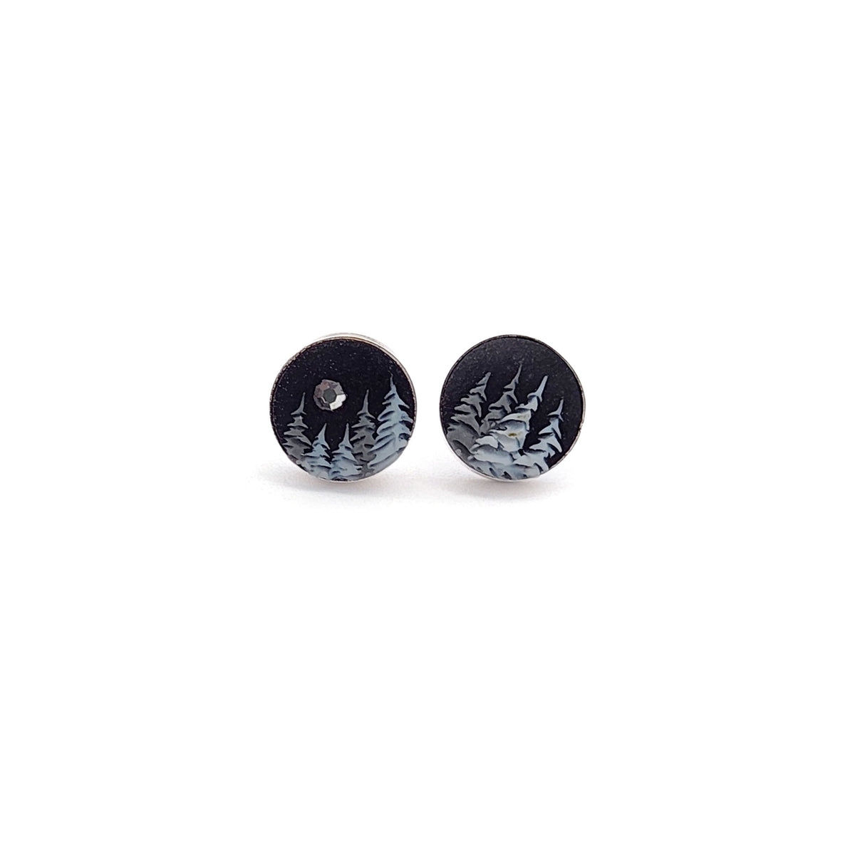 Handmade Polymer Midnight Cedars & Rhinestone Studs
