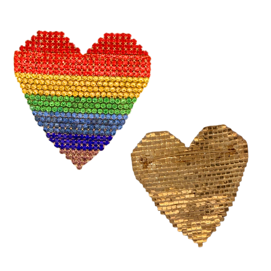 Rhinestone Rainbow Heart Brooch