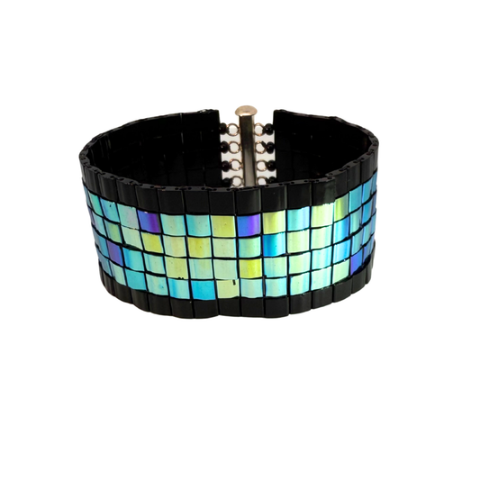 Blue Chessboard Tiles Beaded Bracelet