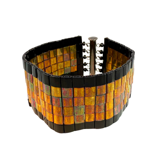 Copper Chessboard Tiles Beaded Bracelet