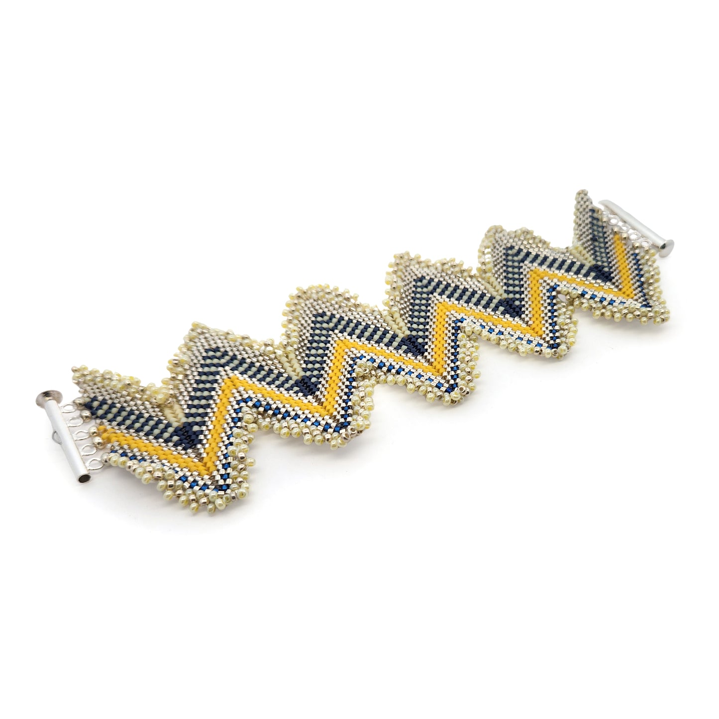 Yellow & Blue Zig-Zag Beaded Bracelet