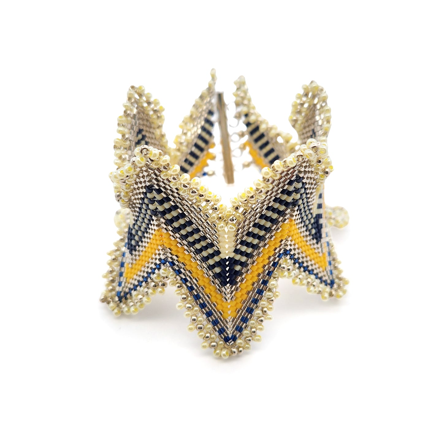 Yellow & Blue Zig-Zag Beaded Bracelet