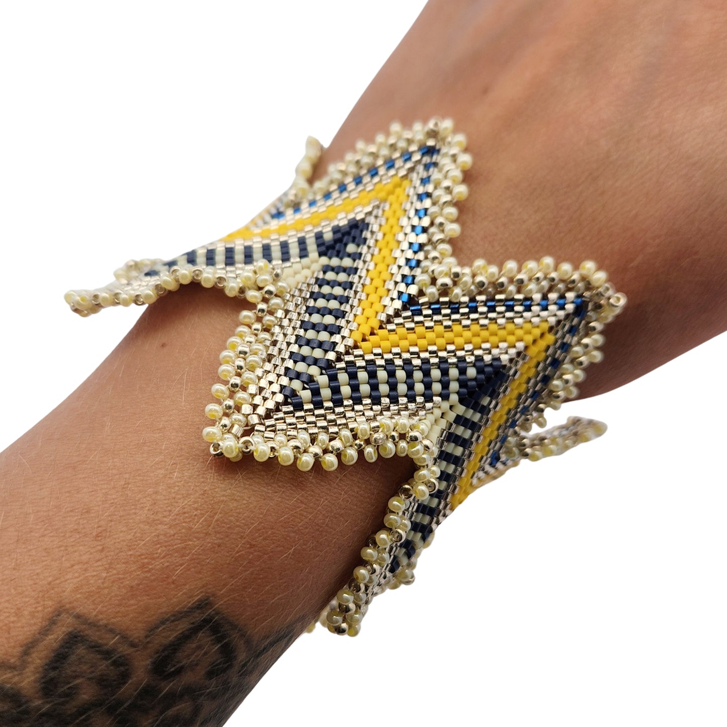Yellow & Blue Zig-Zag Beaded Bracelet