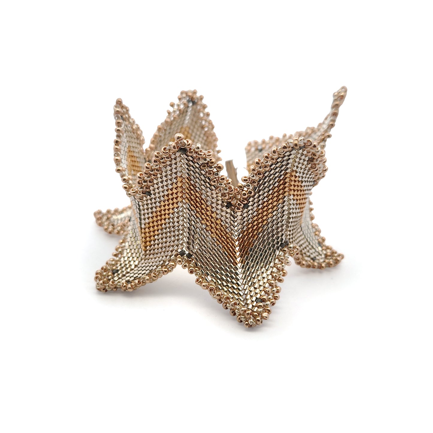 Silver & Gold Tone Zig-Zag Beaded Bracelet