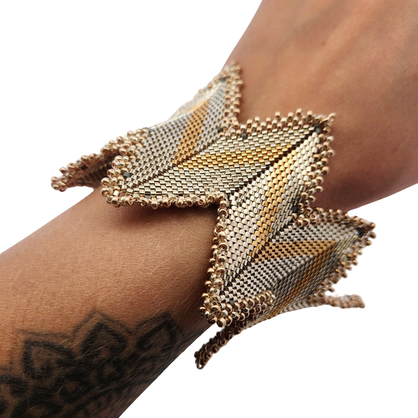 Silver & Gold Tone Zig-Zag Beaded Bracelet
