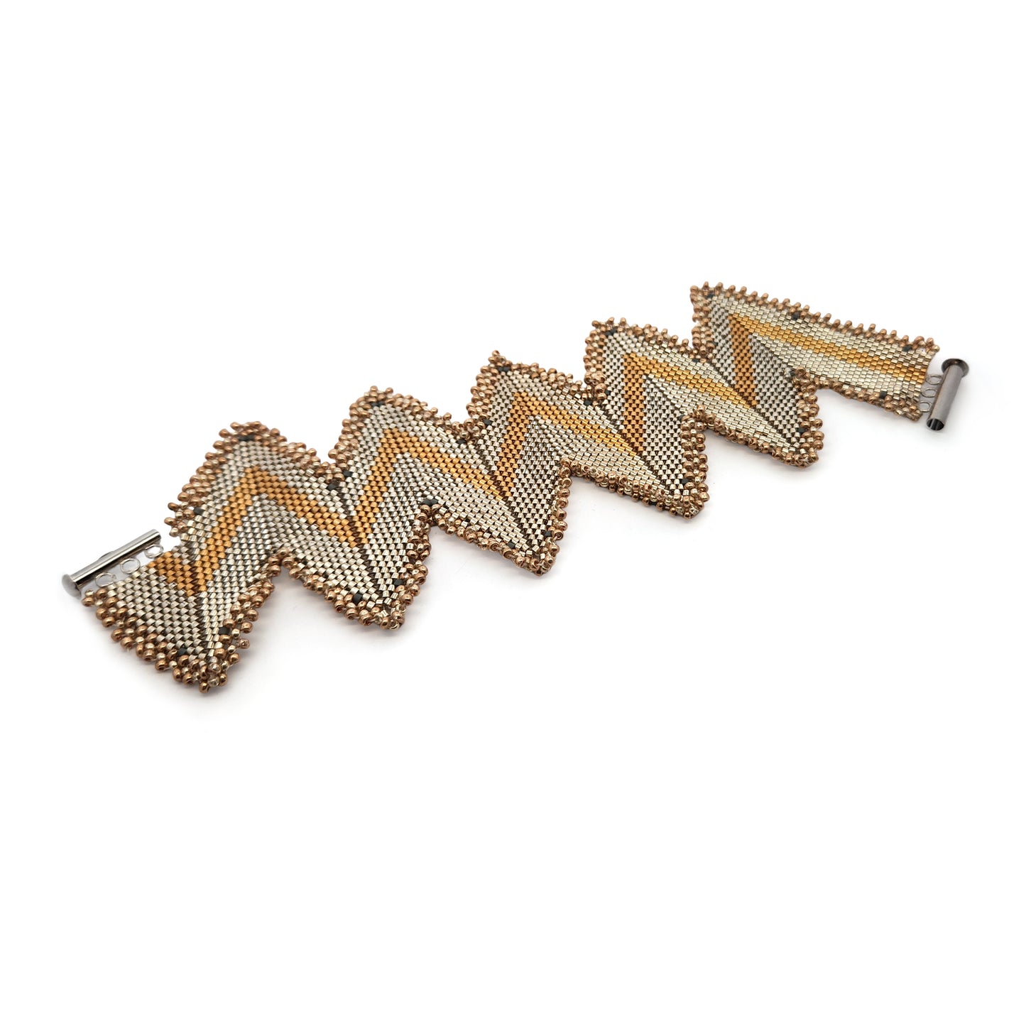 Silver & Gold Tone Zig-Zag Beaded Bracelet