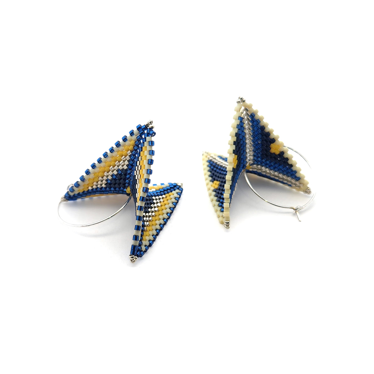Blue & Yellow Asymmetric Beaded Earrings