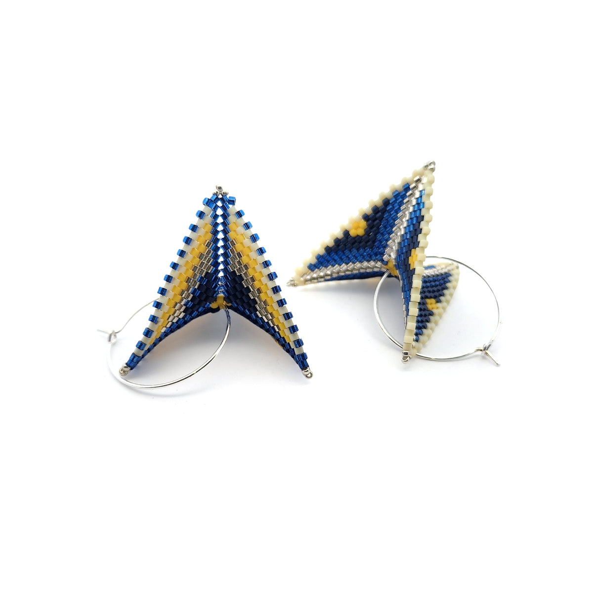 Blue & Yellow Asymmetric Beaded Earrings